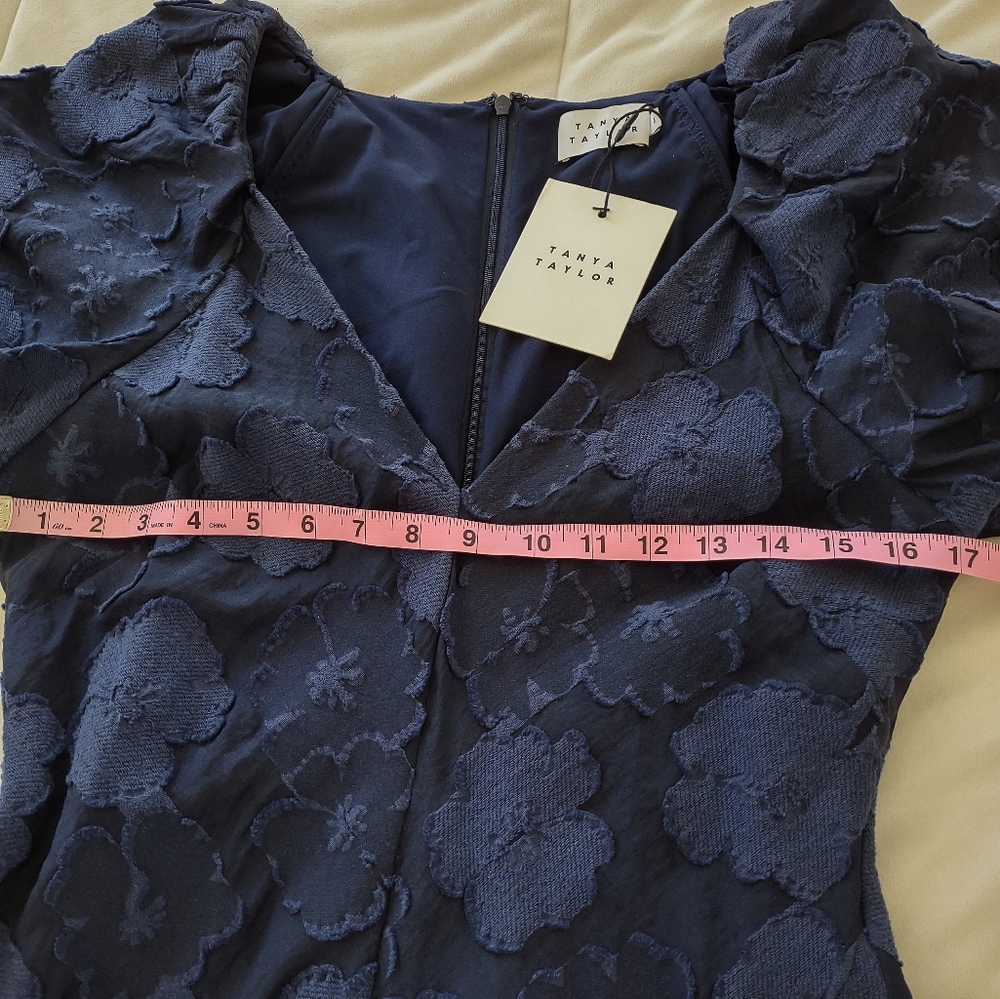 Tanya Taylor Harley Floral Navy Puff Sleeve VNeck Midi Dress - Picture 6 of 10